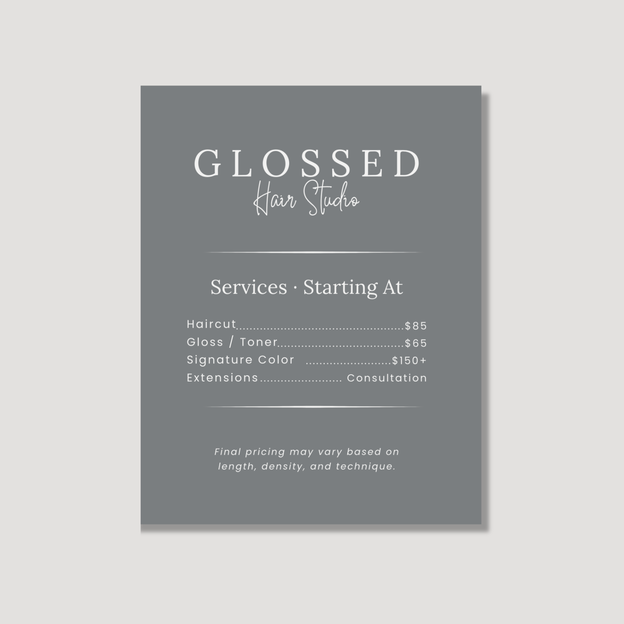 Glossed 16×20 Service Menu