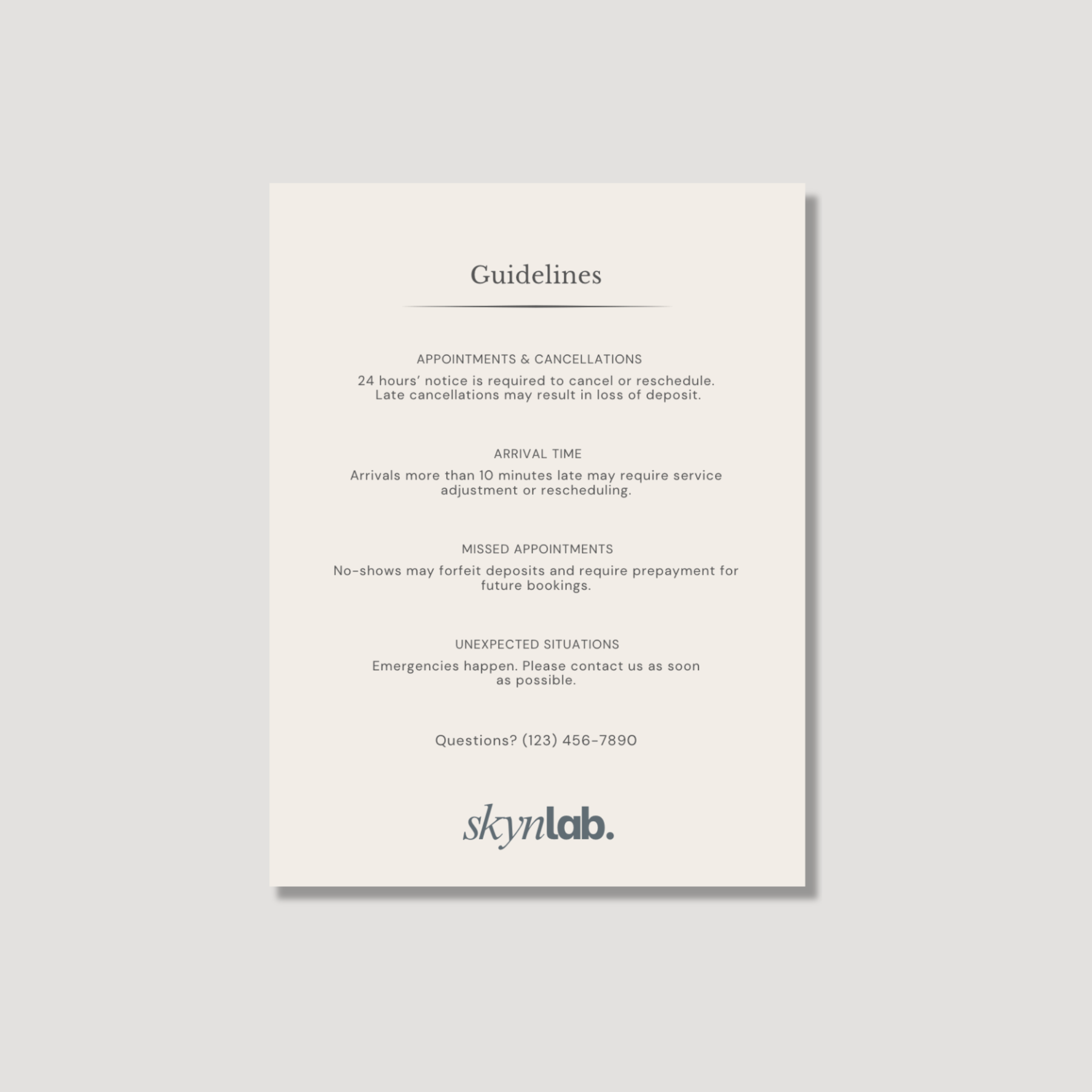 Skynlab 8.5×11 Studio Policies