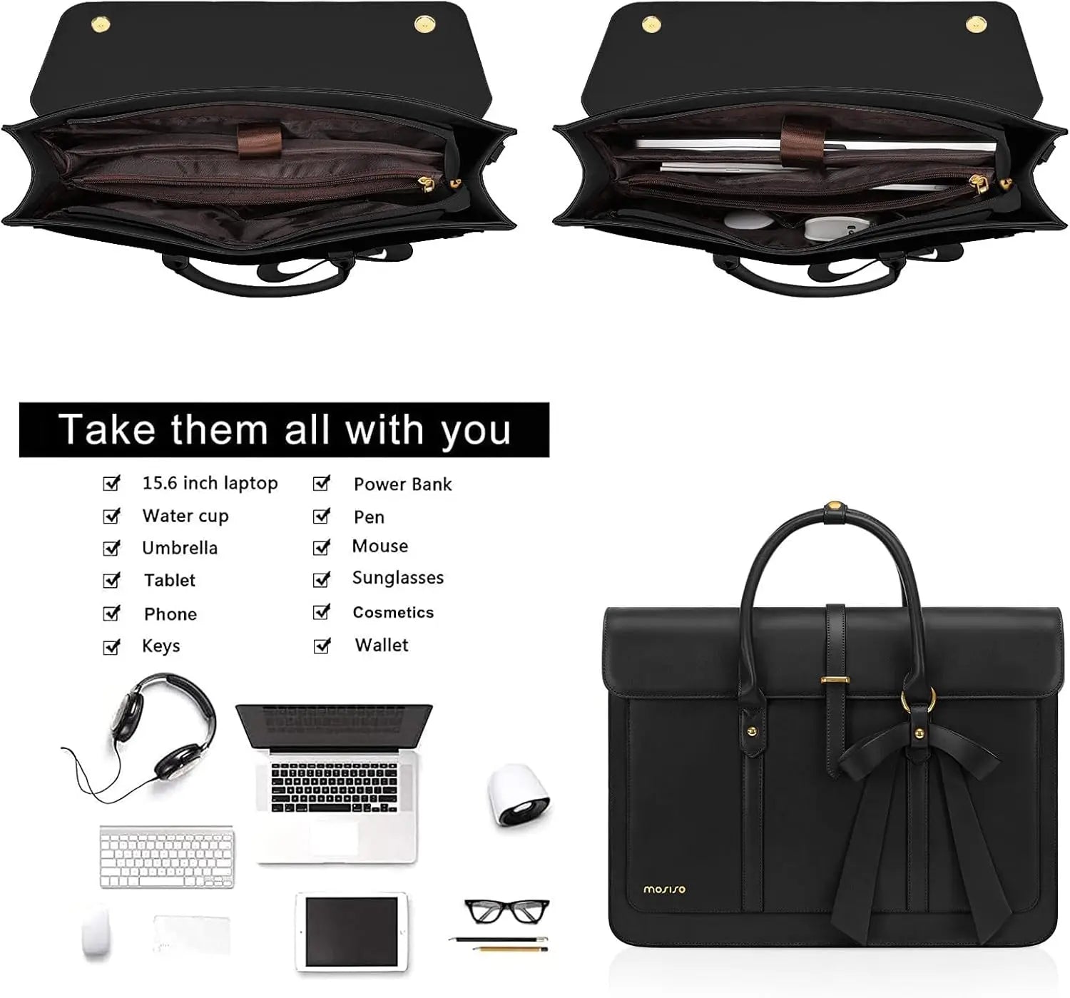 Women's PU Leather Laptop Tote Bag – 15.6 Inch Multi-Function Briefcase, Handbag, Backpack, Messenger Shoulder Bag for Work, Travel, Office, College