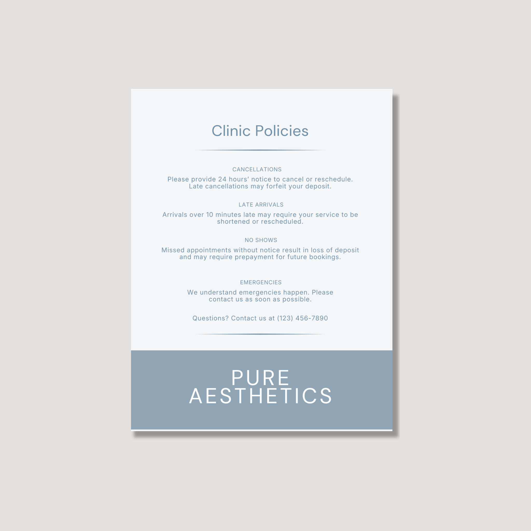 Pure Aesthetics 8×10 Studio Policies