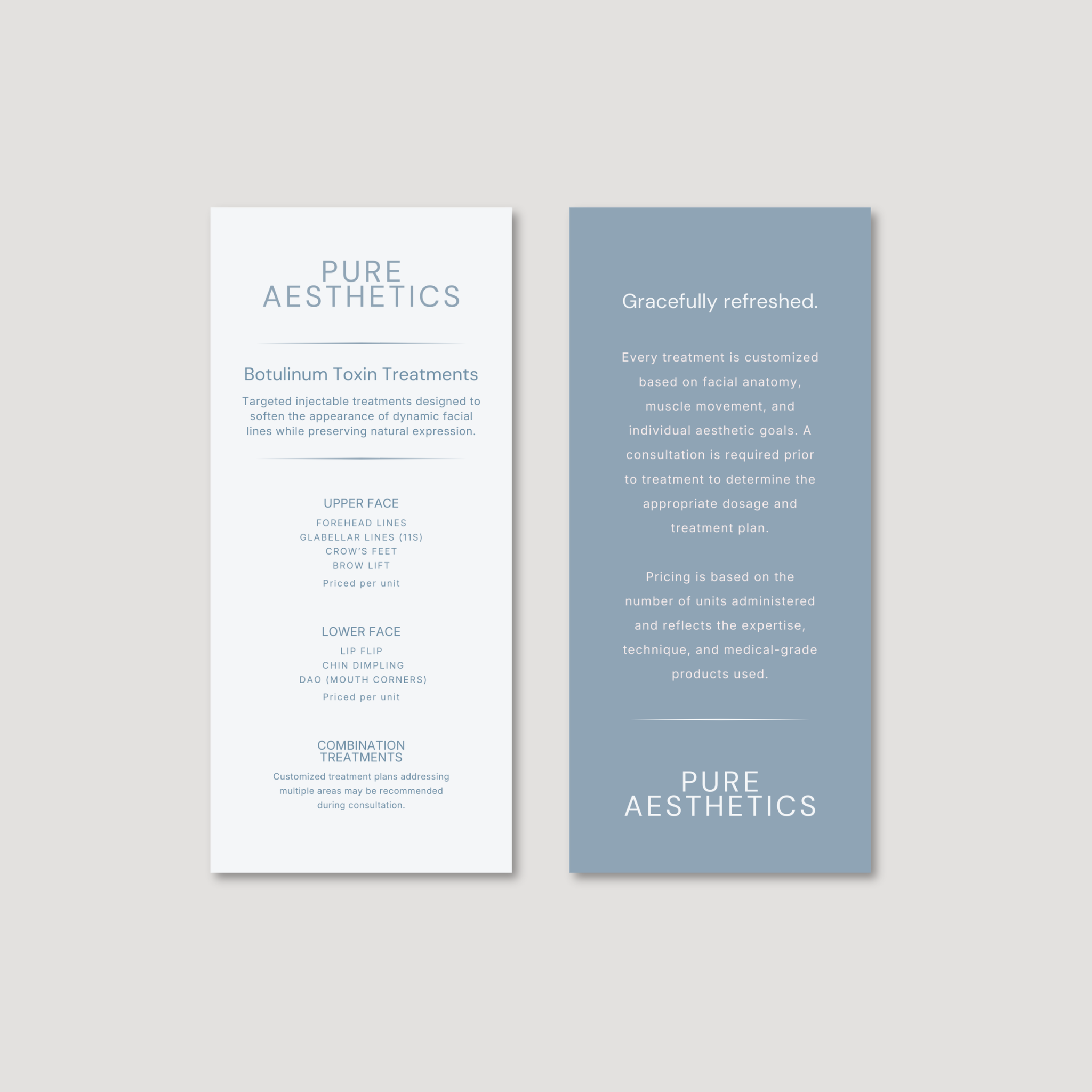 Pure Aesthetics Signature Services Rack Card