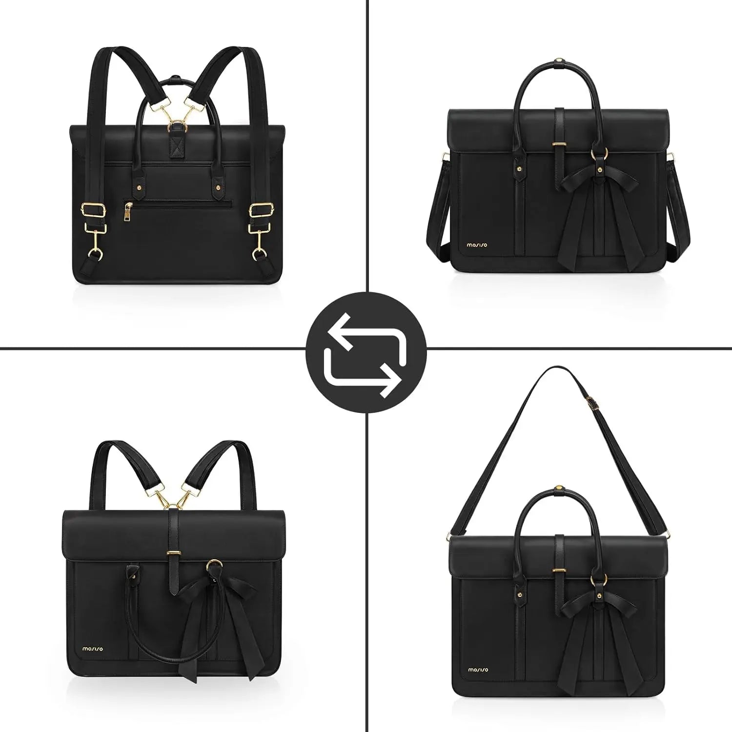 Women's PU Leather Laptop Tote Bag – 15.6 Inch Multi-Function Briefcase, Handbag, Backpack, Messenger Shoulder Bag for Work, Travel, Office, College