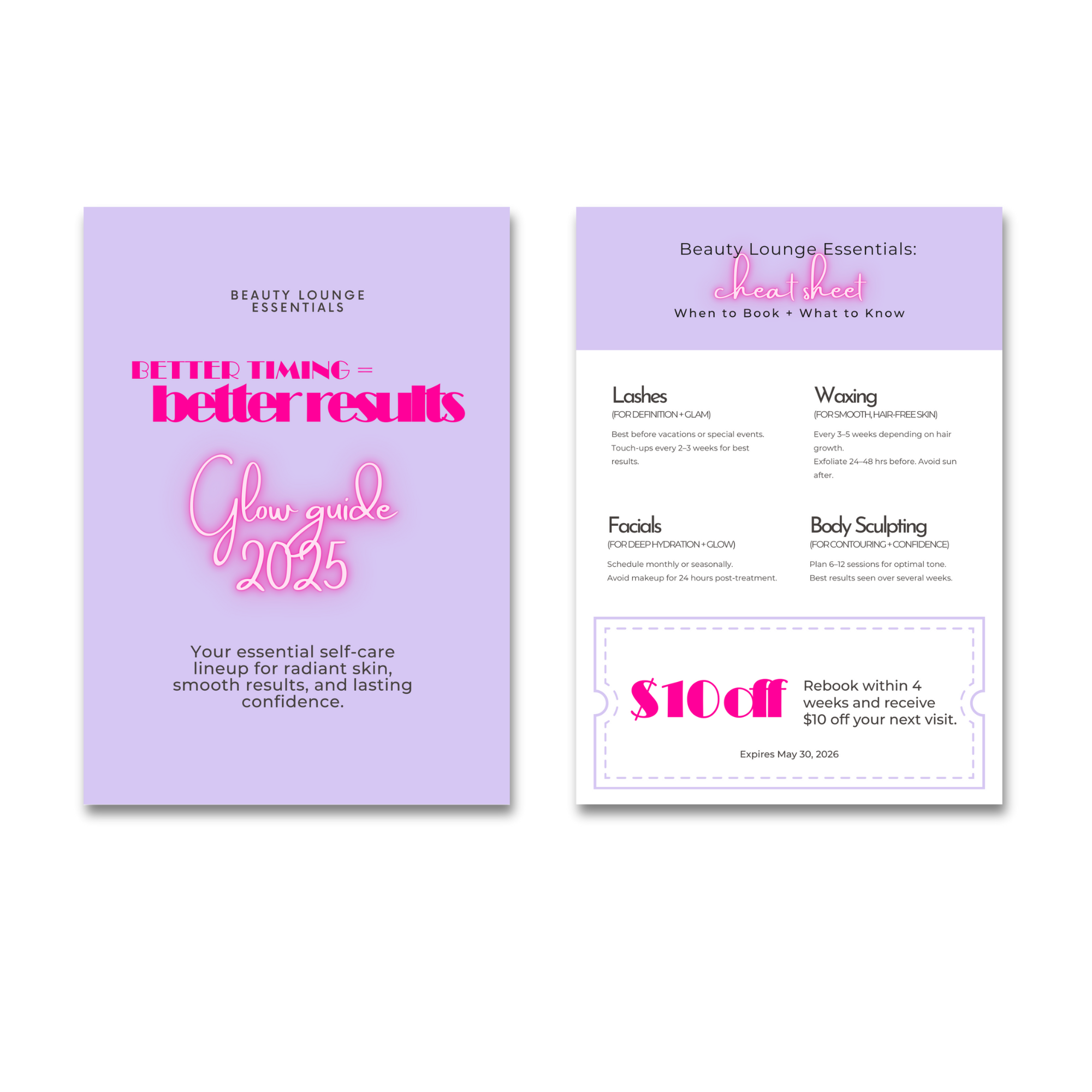 Beauty Lounge Service Cheat Sheet Template