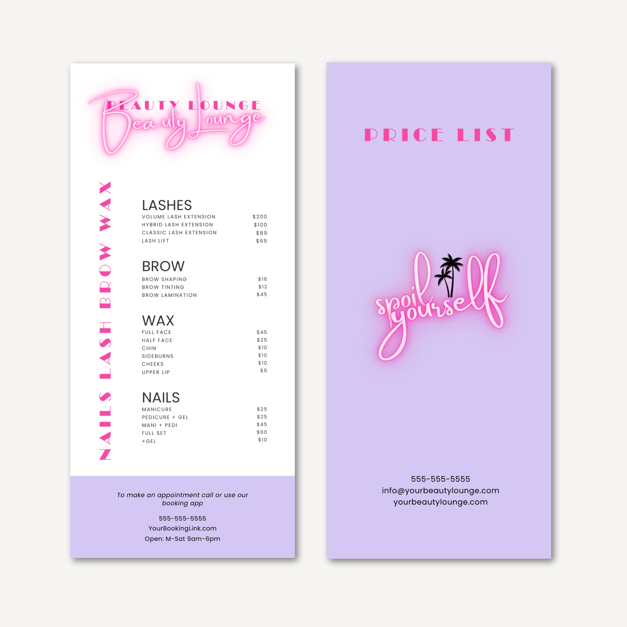 Beauty Lounge Price List Menu Template