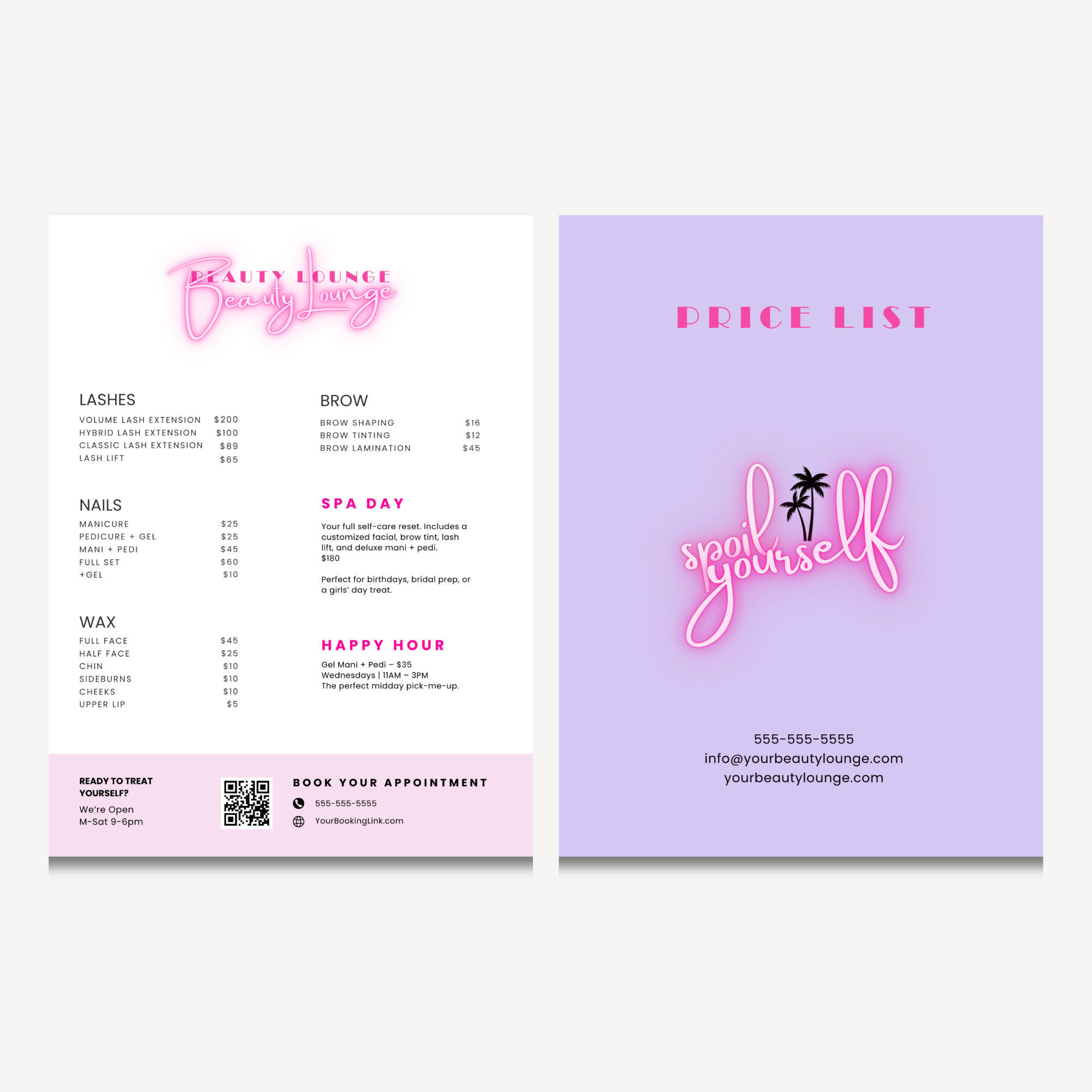 Beauty Lounge Price List Menu Template