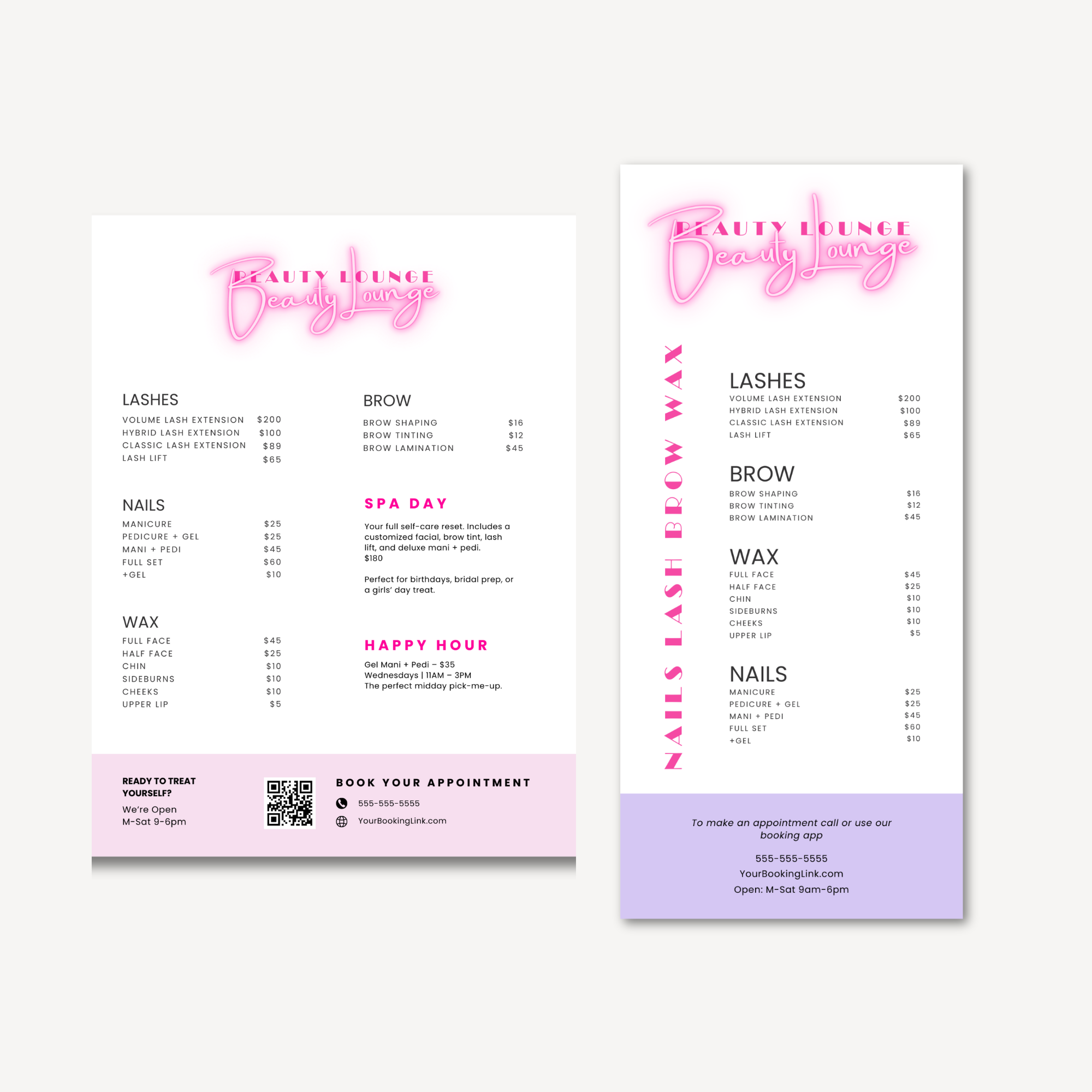 Beauty Lounge Price List Menu Template