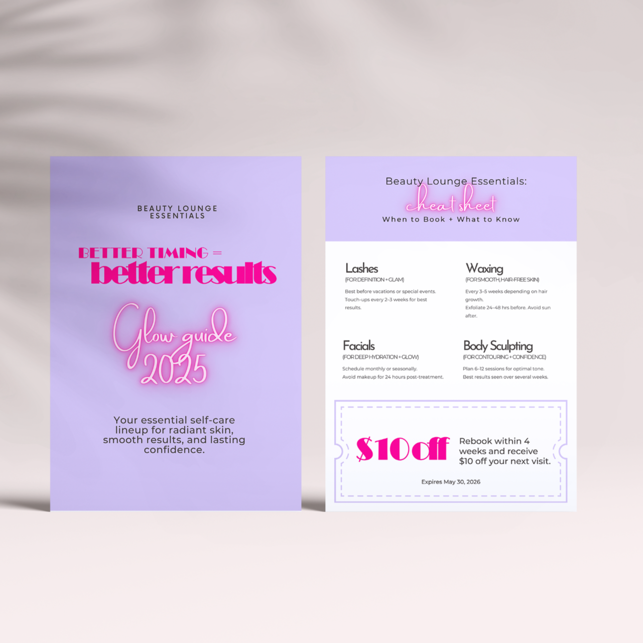 Beauty Lounge Service Cheat Sheet Template