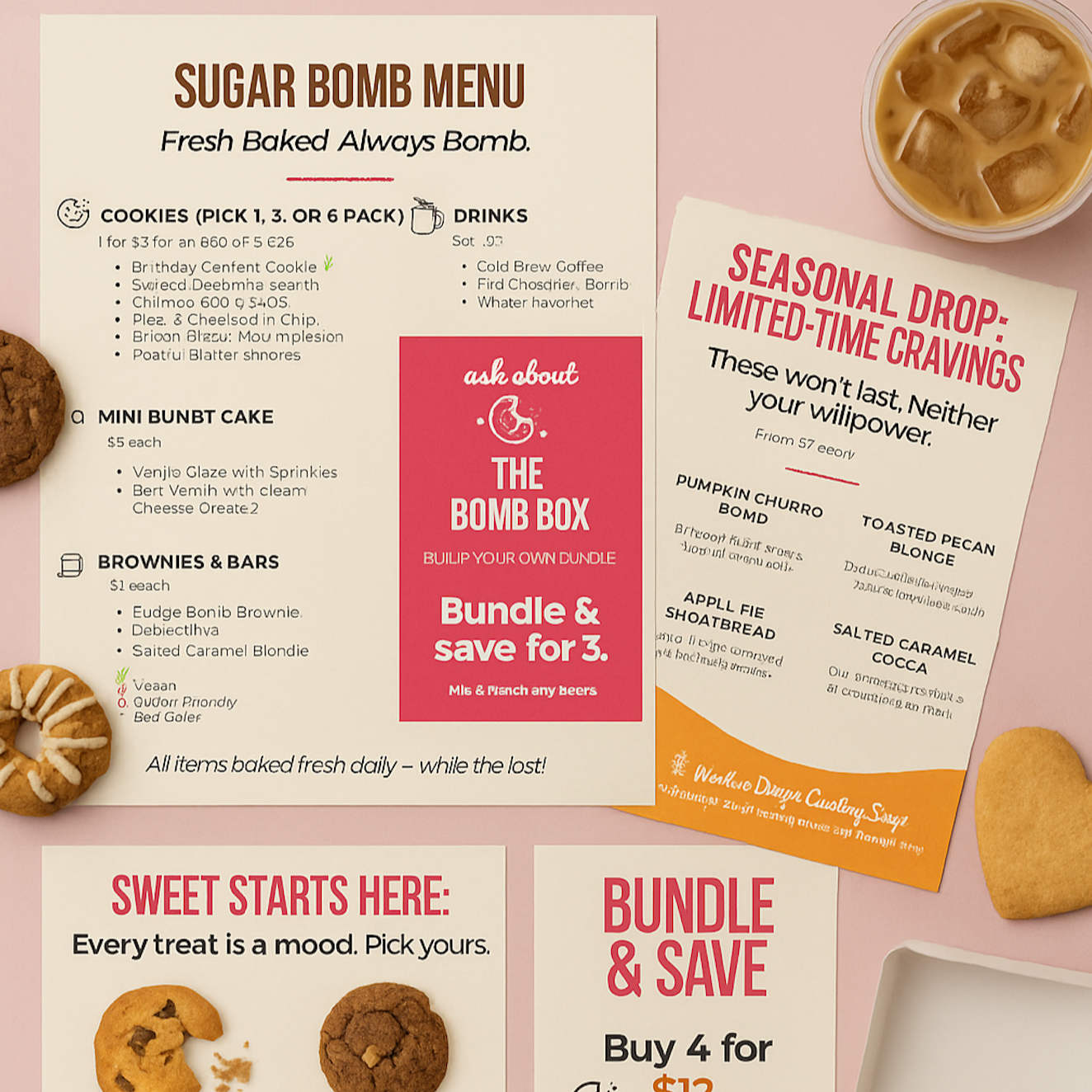 Sugar Bomb Menu Set (6) – Editable Canva Templates