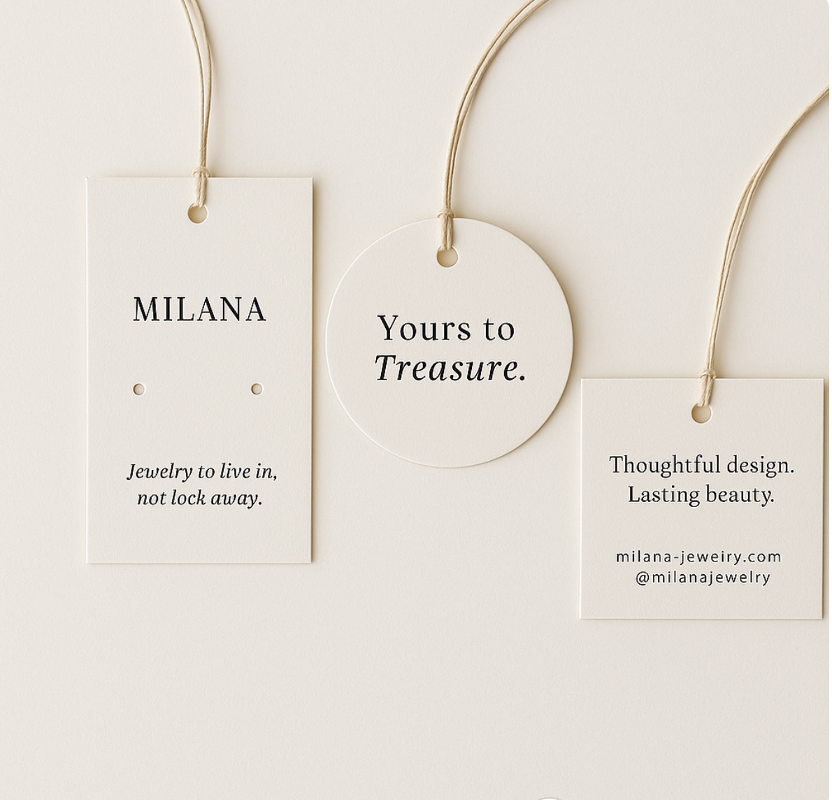 Milana Jewelry Hang Tag Templates (Set of 3) – Elegant Branding for Luxury Presentation