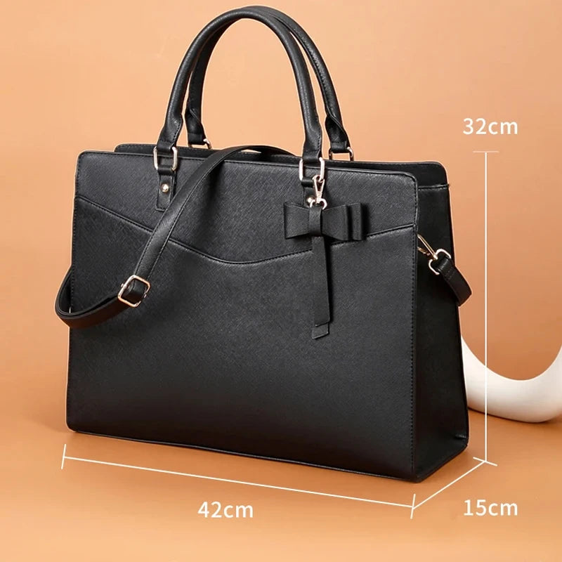 Fashion PU Leather Briefcase Women's Laptop Handbag Large Capacity Woman Work Office Leather Handbags Girls Shoulder Bags