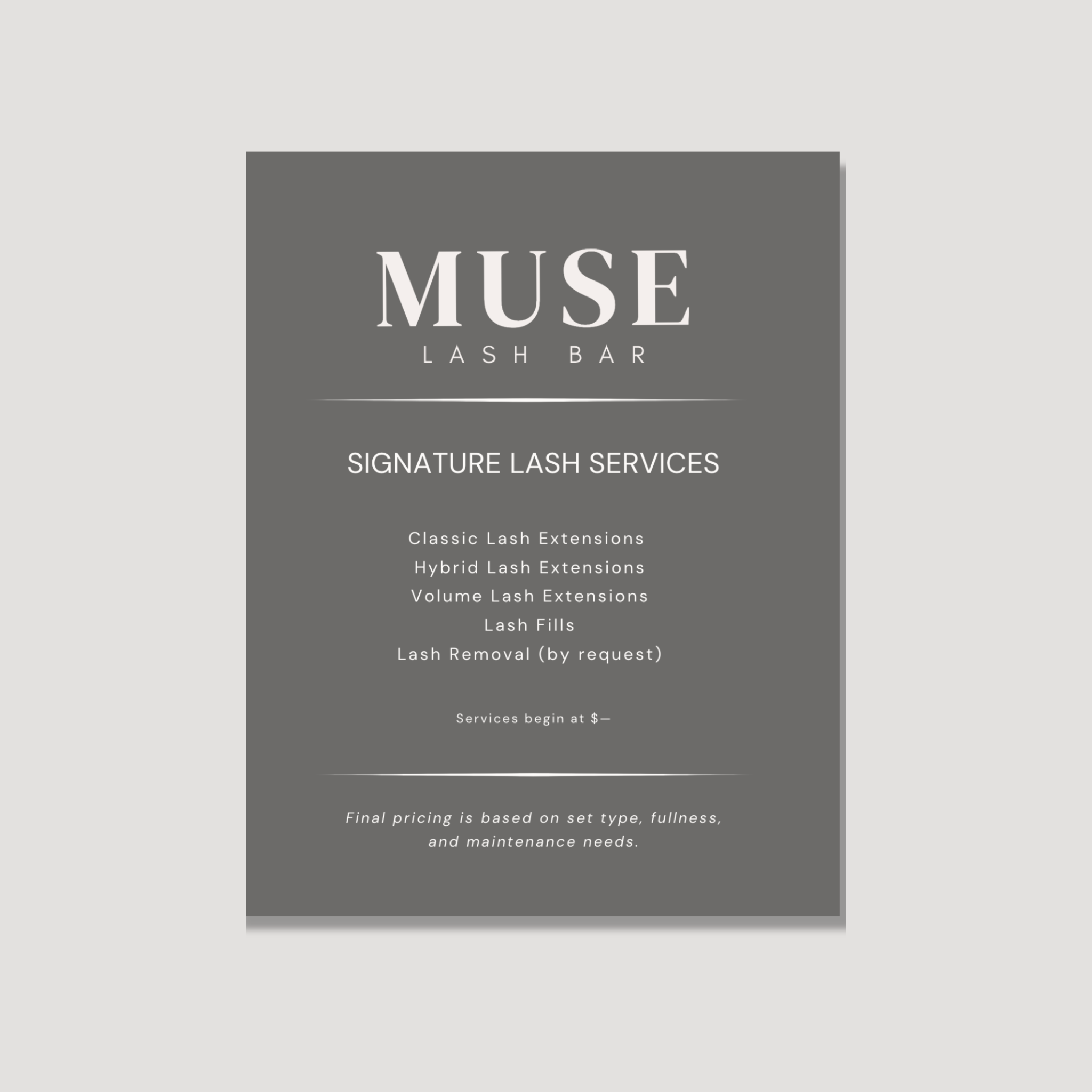 Muse 16×20 Lash Menu