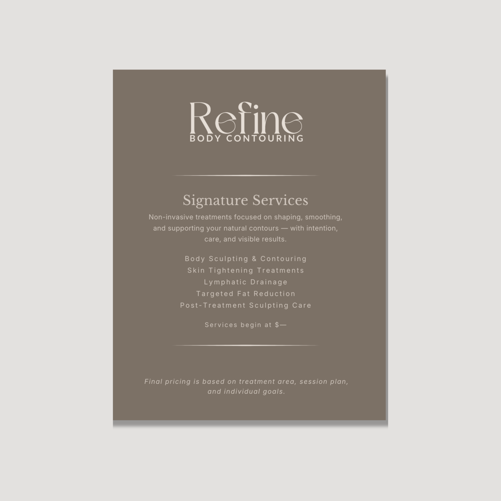 Refine 16×20 Treatment Menu
