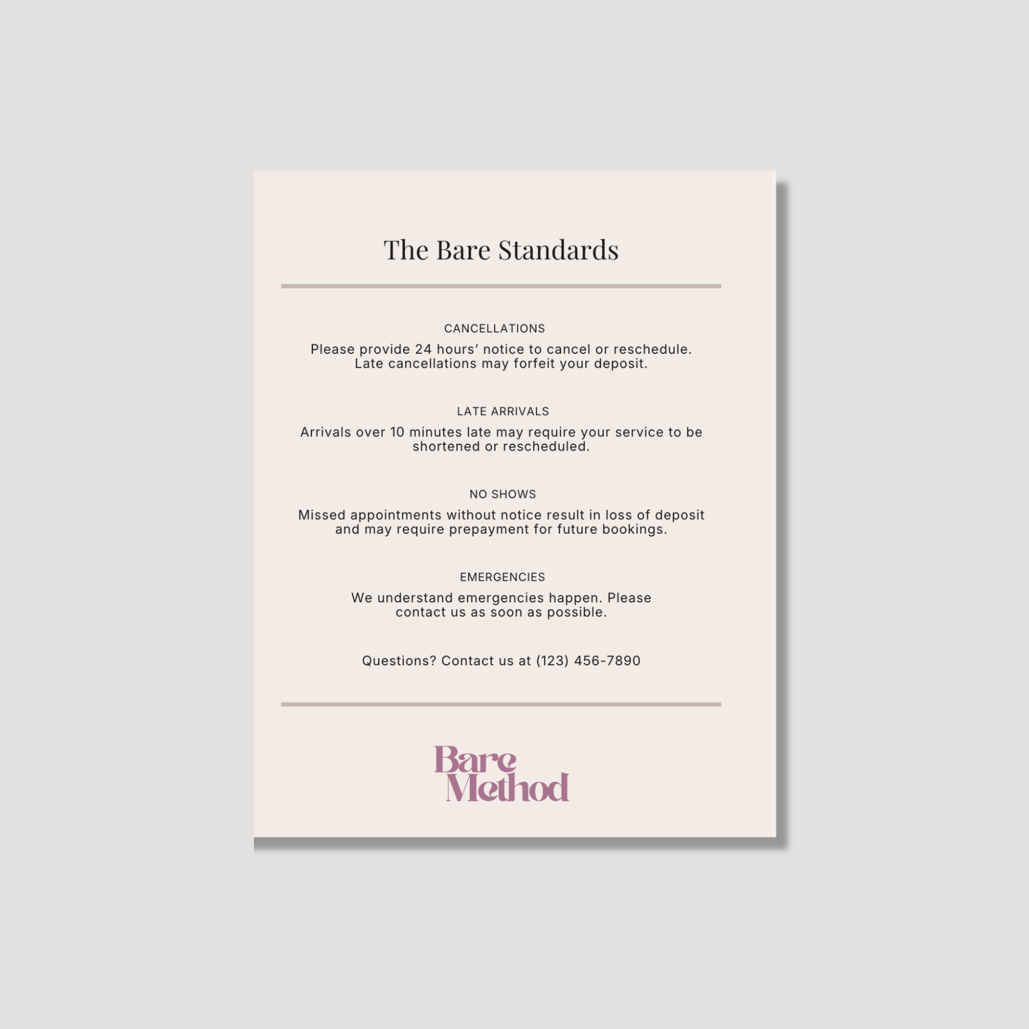 Bare Method 8×10 Studio Policies