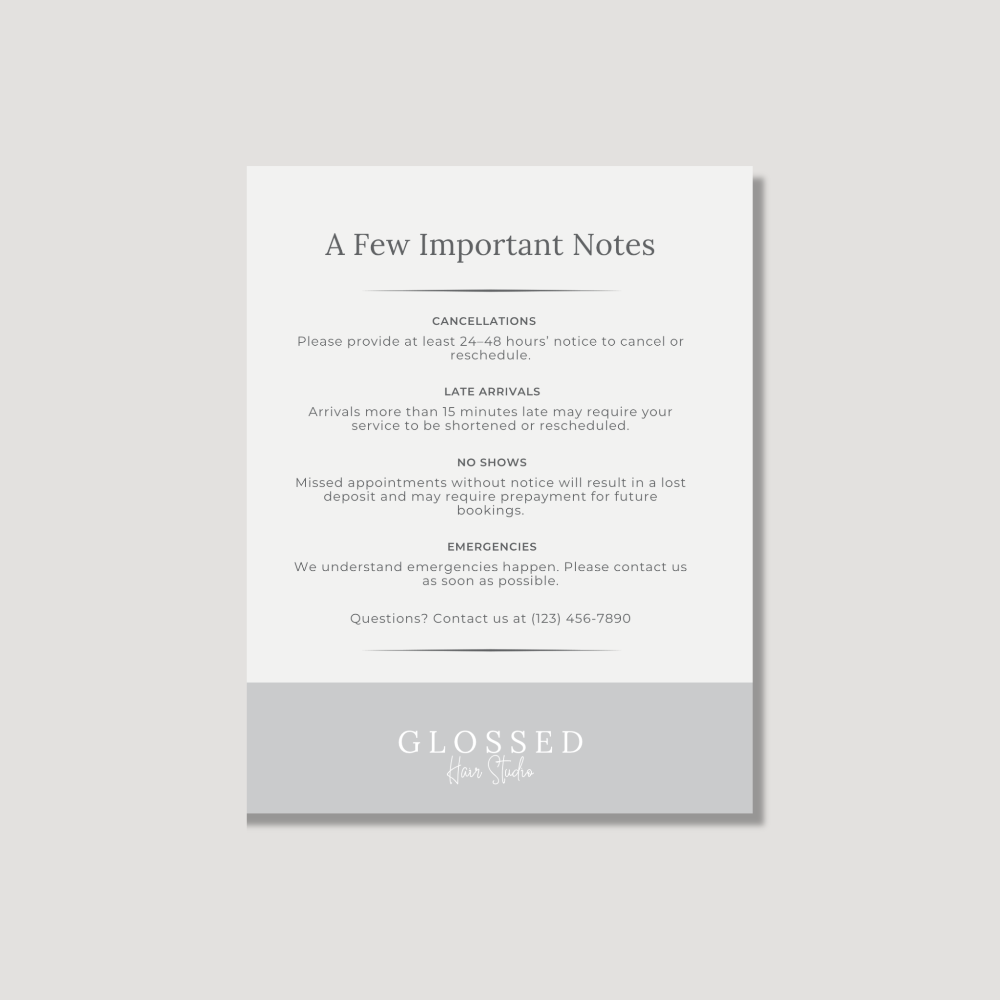 Glossed 8×10 Studio Policies