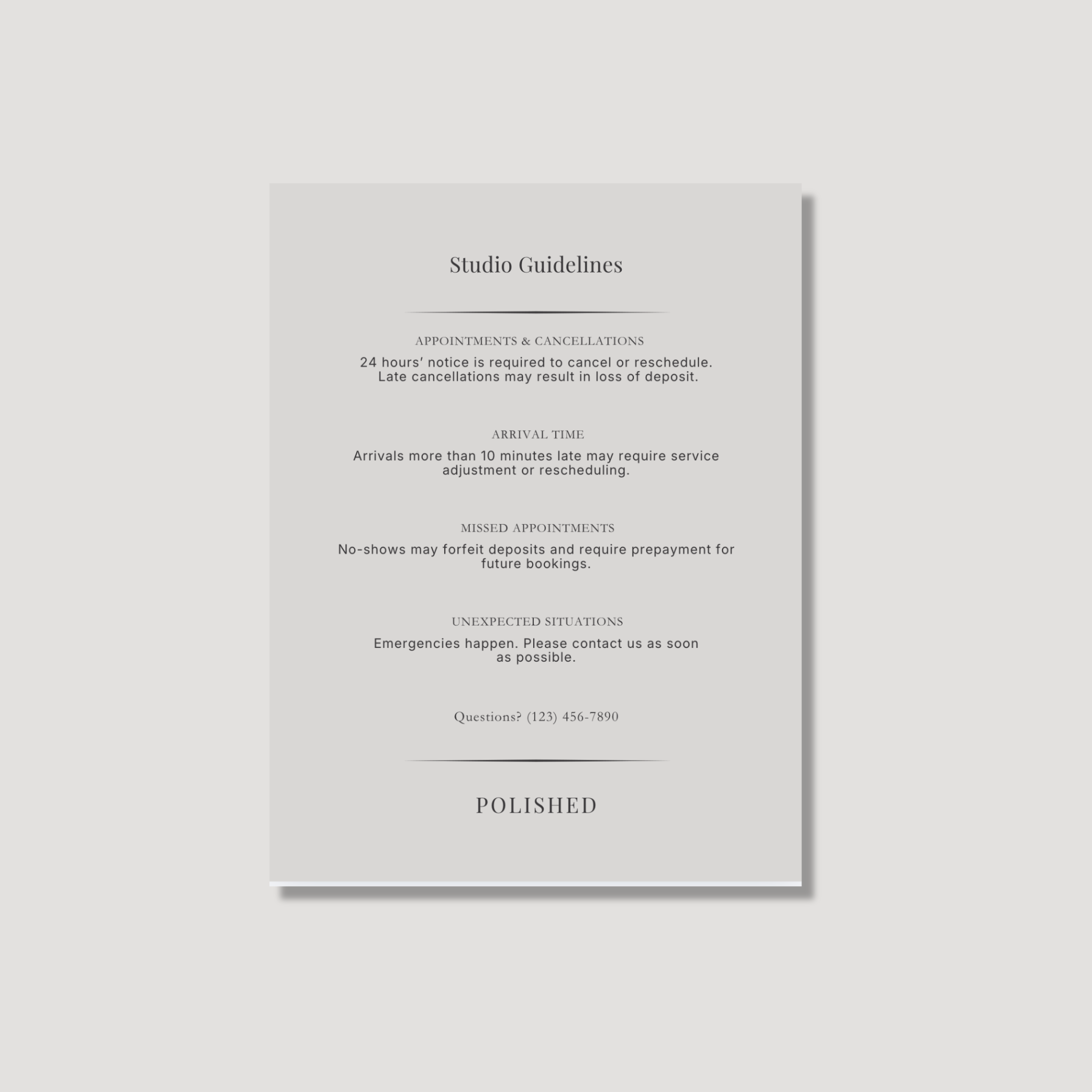 Polished 8×10 Studio Policies