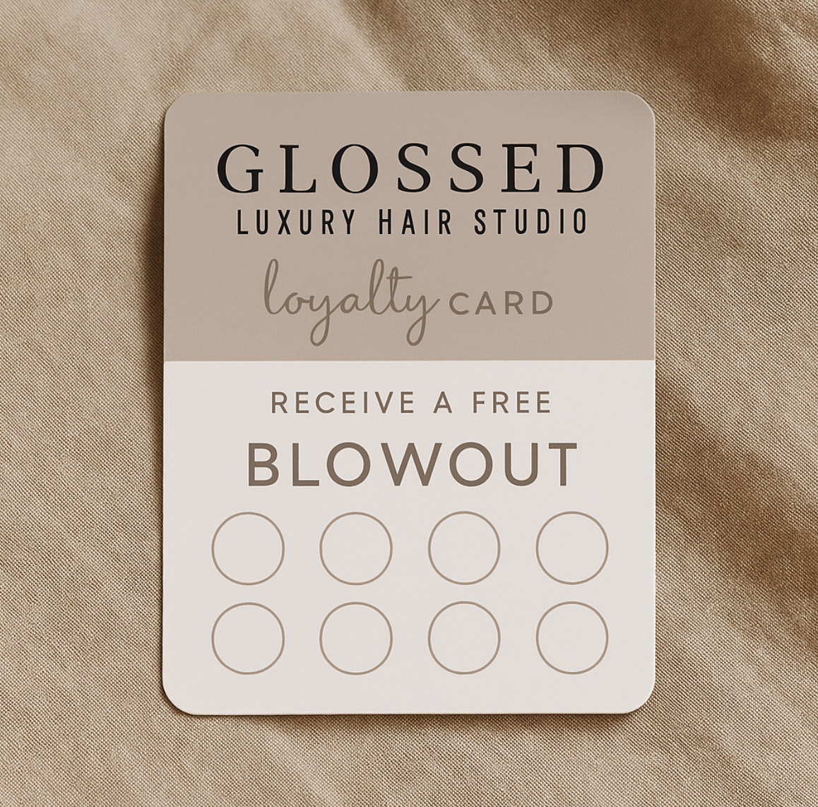 Glossed Hair Salon Loyalty Card Template | Editable Canva Punch Card | Free Blowout Rewards Program