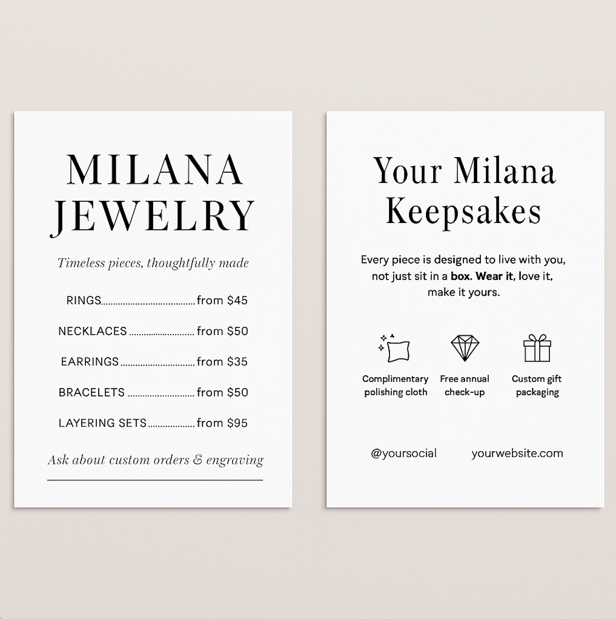 Milana Jewelry’s Pop-Up Price List