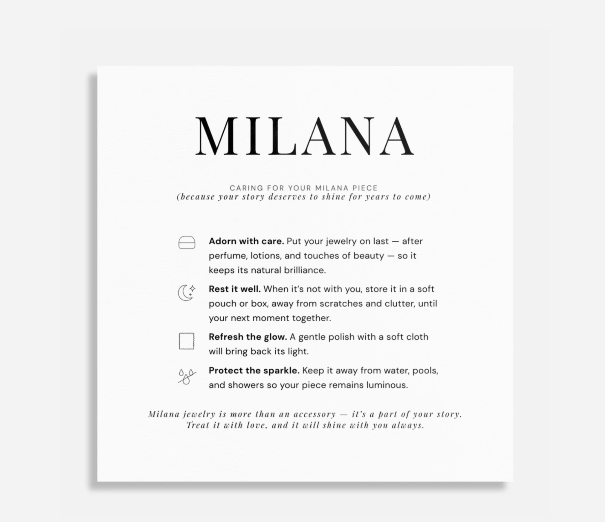 Jewelry Care Card Template with Icons | Canva Editable | Modern Minimal Design