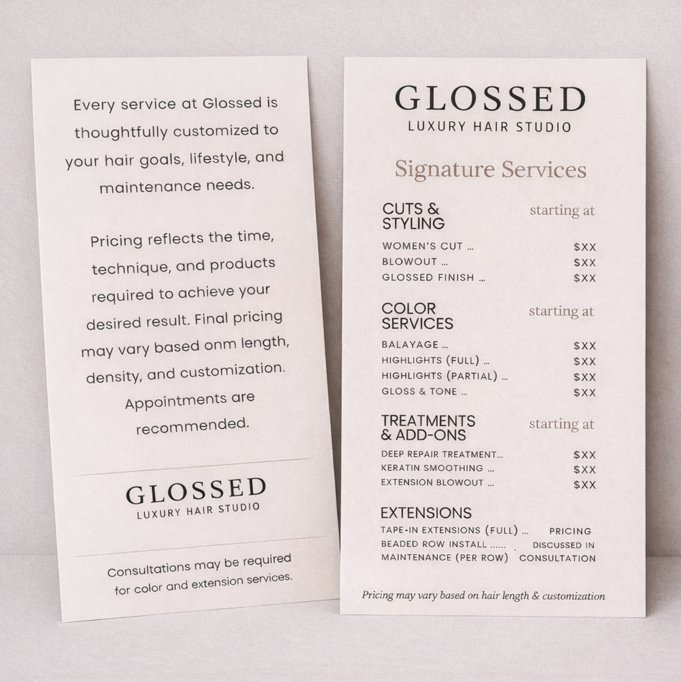 Glossed Signature Services Rack Card