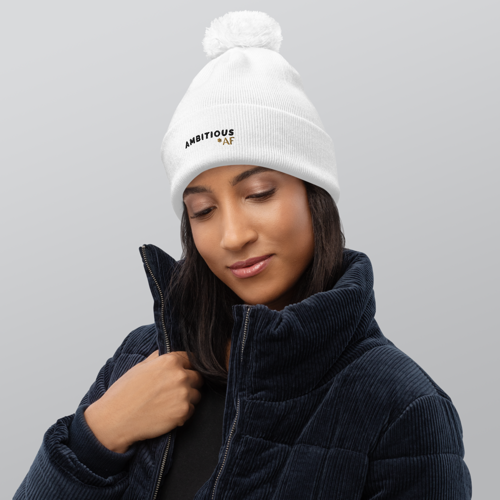 Ambitious AF White Beanie – Bold, Cozy, and Unapologetically You